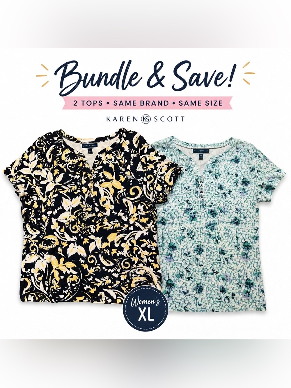 Bundle & Save! Karen Scott | XL | Floral Short Sleeve Tops